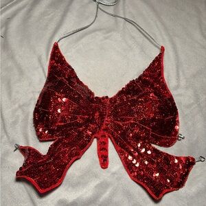 Red Sequin Butterfly Halter Top